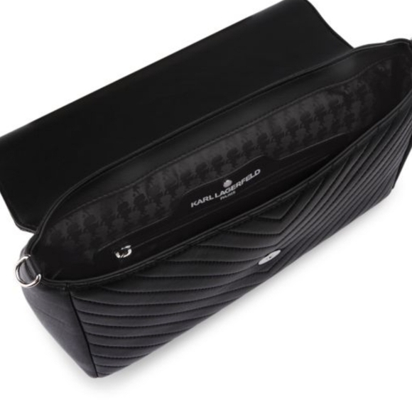 Karl Lagerfeld Womens Black Chevron Satchel Bag Purse - Picture 4 of 5